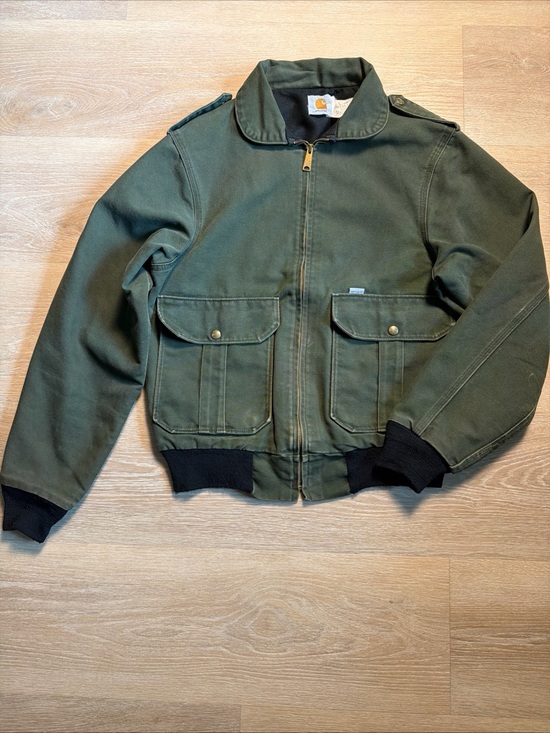 Carhartt Other - Vintage 1994 Carhartt JR264 Forest Green Duck Canvas Bomber Flight Jacket Med 42
